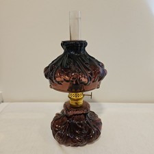 Vintage Fenton LG Wright Puffy Plume Amethyst Glass Mini Oil Lamp  picture