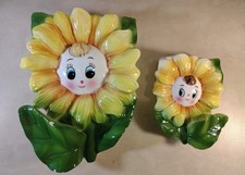 Vintage Lefton PY Japan Anthropomorphic Sunflower Wall Pockets Set Of 2  picture