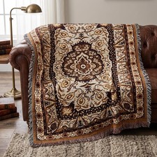 DaDa Bedding Elegant Golden Persian Rug Floral Tapestry Throw Blanket, 50” x 60” picture