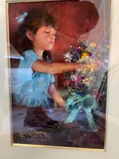 Listed Artist Sandra Clendennen Brown young girl with flowers original pastel picture