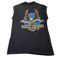 Vtg 80s Harley Davidson Eagle Ride Hard Die Free Black Sleeveless Tee Size L picture