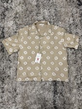 ZARA MAN TEXTURED JACQUARD SHIRT BEIGE WHITE Floral size Medium New picture