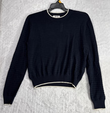 Madewell Navy Blue Striped Textured-Stitch Crewneck Pullover Sweater Size Large picture