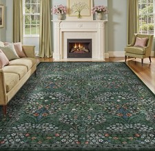 Washable Non-Slip 10’x14’ Polyester Floral Bohemian Area Rug, Green Multicolor picture