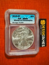 2015 (P) SILVER EAGLE ICG MS69 MINTED AT PHILADELPHIA MINT MINTAGE 79,640 BLUE picture