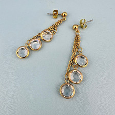 Vintage Austrian Crystal Earrings Open Bezel Dangle Gold Tone Droplets by Avon picture