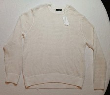 NWT Vince Men's M09656505A Mesh Stitch Cotton Cashmere Crewneck Sweater Cream L picture