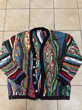 COOGI Men's 3XL Multicolor Abstract Knit Cotton V-Neck Full Button Cardigan picture