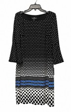 RONNIE NICOLE WOMEN'S 10 BLACK WHITE POLKA DOT MIDI SHEATH DRESS BELL SLEEVE NWT picture