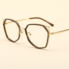 Women Fashion Brown Geometric Cat Eye Metal Frame Vintage Irregular Eyeglasses picture