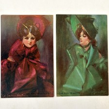 The Girl In Crimson & Red Antique Postcards Lot Barribal Artist Artotype Unused picture