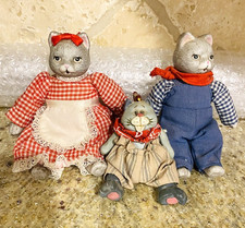 Vintage Cat Couple-Kitten Baby-Ceramic face-Doll Soft Body Figures 5” 3.5” picture