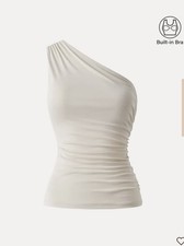 NWT OGL Sandwashed One Shoulder Ruched Brami Top Moring Mist Beige Size Small picture