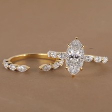 3Ct Marquise Cut Simulated Diamond 14k Yellow Gold Plated Pretty Bridal-Set Ring picture