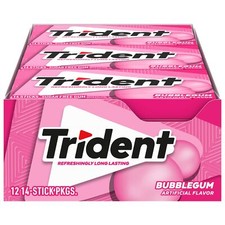 Trident Bubblegum Sugar Free Gum, 12 Packs of 14 Pieces (168 Total Pieces) picture