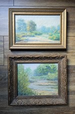 🔥 SET OF 2 ANTIQUE IMPRESSIONIST PLEIN AIR OIL PAINTINGS Craftsman Bungalow Era picture