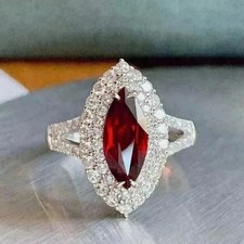 4.40Ct Marquise Cut Natural Red Garnet & Diamond 14K White Gold Luxurious Ring picture