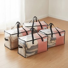 Moving Bags 4 Pk Transparent Wide Open 76L Ergonomic Easy Carry Tote 26x14x13 In picture
