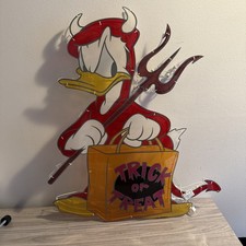 Disney RARE Halloween 24”x29” Donald Duck Devil Trick or Treat Light Up Stand picture