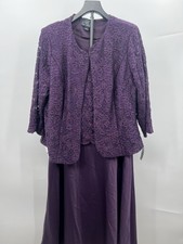 Alex Evenings Dress Set Eggplant Lace Jacket Sleeveless Dress 2PC 18 picture