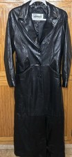 Wilson’s Women’s Long Black Leather Trench Coat Size M Vintage Gothic Y2K Matrix picture
