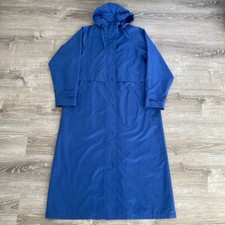 VTG L.L.Bean Duster Trench Rain Coat Women Size M Regular Blue Long Hooded EUC picture
