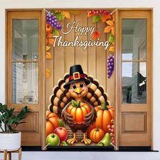 Thanksgiving Turkey Door Banner Fall Harvest Decor 35 x 71 Inch picture