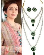 Nita Ambani Inspired Indian Pakistani Wedding Bollywood Bridal Green Jewelry picture