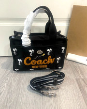 COACH x PEANUTS Cargo Tote Bag 26 Snoopy Print Black Multi CBF70 Outlet Freeship picture