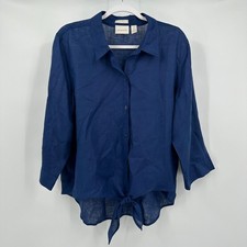 Chicos Womens Linen Minimalist Top Size 3 US XL Navy No Iron Tie Front Coastal picture