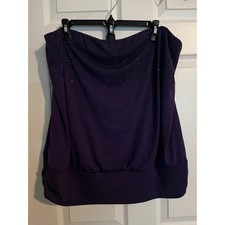 Lane Bryant Deep Plum Purple Rhinestone Blousom Shape Top picture