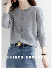 Women's Cashmere Blend Cardigan Solid Color Simple Crew Neck Sweater Jacket Coat picture
