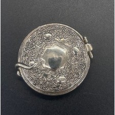 Vintage Repousse Floral Silver Tone Double Mirror Compact Monogrammed HD picture