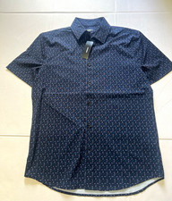 Express Men's Slim Fit Short Sleeve Button-Up Floral Shirt Black/Blue Size S picture