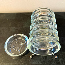 Vintage princess house Clear Glass Fleur de Lis coaster set of 7 w/ caddy picture