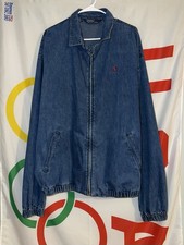 Vintage Polo Ralph Lauren Jacket Mens XL Blue Denim Bomber Harrington picture