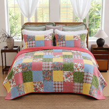 100% Cotton Patchwork Quilt Set 3-Piece Floral Reversible Queen King Bedding picture