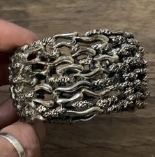 VTG Signed TORTOLANI Heavy Sculpted Brutalist Silver Tone Wide Cuff Bracelet picture