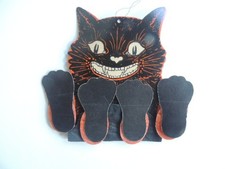 ORIGINAL Beistle Halloween Black Dancing Cat accordion Honeycomb die cut crepe picture
