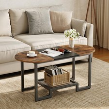 HOOBRO Coffee Table, Oval Small Coffee Table with 2-Tier Storage Shelf, Narro... picture