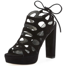 Authentic Stuart Weitzman Wildcat Stomp Laser-Cut Suede Platform Sandals Sz. 9.5 picture