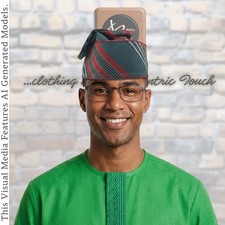 Handwoven Aso Oke Fila, Striped Yoruba Hat, Traditional Nigerian Cap picture
