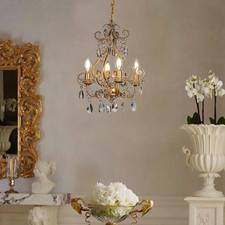 Antique Gold 4-Light French Country Chandelier with Crystal Beads for Home picture