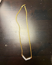 14k Yellow Gold Italy Chevron Natural Diamond Pendant Necklace Curb Link Lobster picture