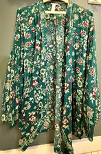 J. Jill Green Floral Open Front Long Sleeve Relaxed Cardigan Poncho S-L picture