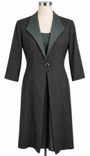 Vintage Promises Petite Dress Jacket 14P Black Green Stripe picture