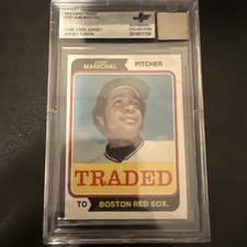 Topps 1974 Traded Juan Marichal Game Used Jersey Baseball Card #330T Red Sox picture