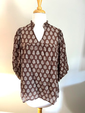 Umgee Brown Floral Top with V Neck & 3/4 Length Sleeves picture