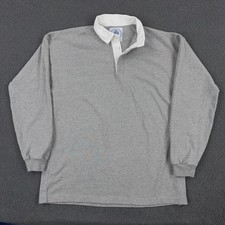 Vintage J Press Rugby Shirt Mens Large Gray Long Sleeve White Collar Made USA picture