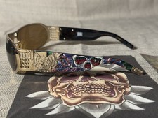 Y2K Christian Audigier CAS403 Splatter Gold Crystal Sunglasses LTD Edition Rare picture